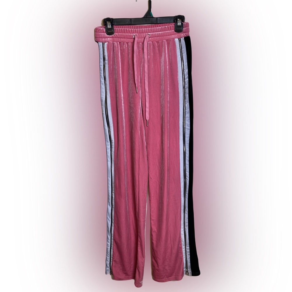 Fashion Nova Pink Black Track Pants Zip Up on Side Legs Size Small Good Stretch